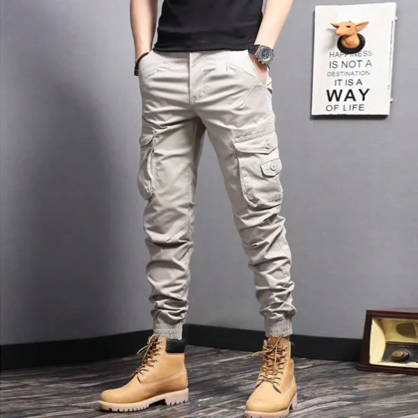 Pantalones cónicos de ropa de trabajo con bolsillos laterales informales, pantalones cargo para hombre para primavera y otoño al aire libre - Imagen 7