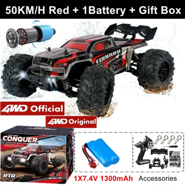 Coche todoterreno con Control remoto 4WD, Buggy de alta velocidad 4x4 RC, súper sin escobillas, 50 o 80 KM/H, juguete de carreras de deriva rápida para niños y adultos - Imagen 11