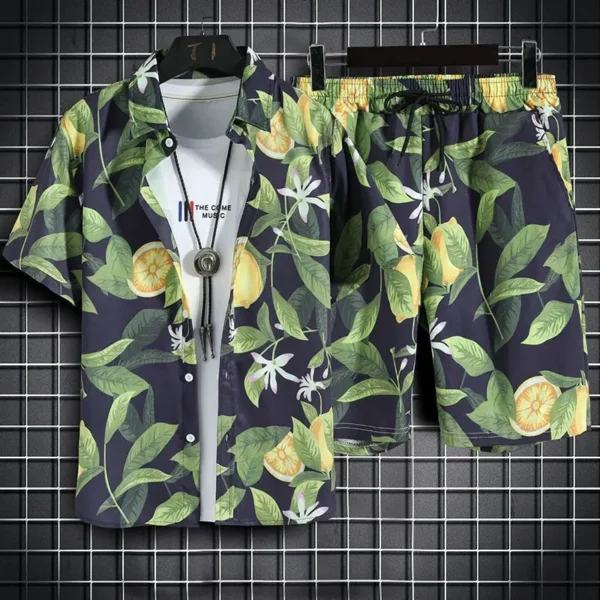 Ropa de playa para hombre, conjunto de 2 piezas, camisa hawaiana y pantalones cortos de secado rápido, ropa de moda para hombre, trajes informales estampados de verano - Imagen 5
