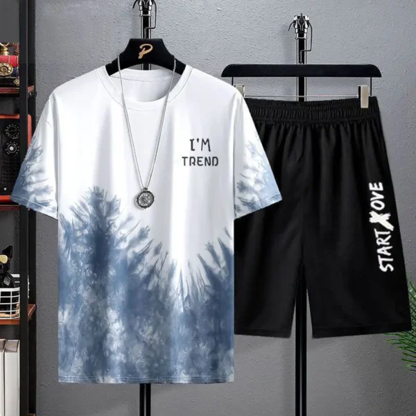 Chándales de moda, camiseta deportiva informal de manga corta con estampado 3D de seda helada y pantalones cortos, conjunto de baloncesto Conjuntos de verano de secado rápido para hombre - Imagen 2