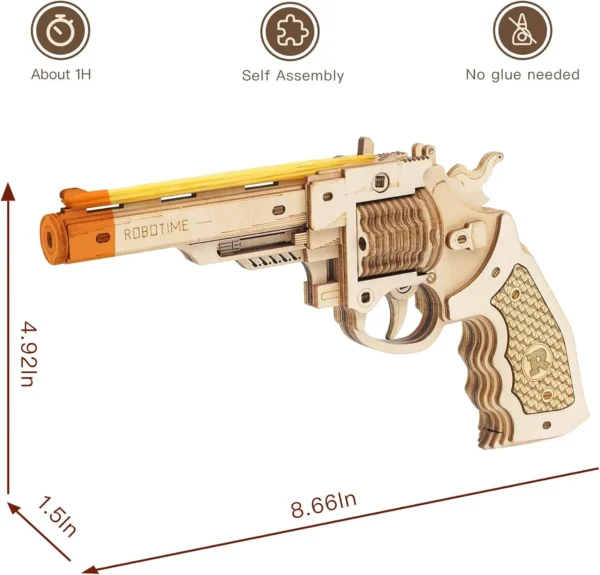 Pistola de madera rompecabezas modelo de ensamblaje juego juguetes educativos populares para niños Robotime Rokr DIY dispersión 3D con banda de goma bala - Imagen 4