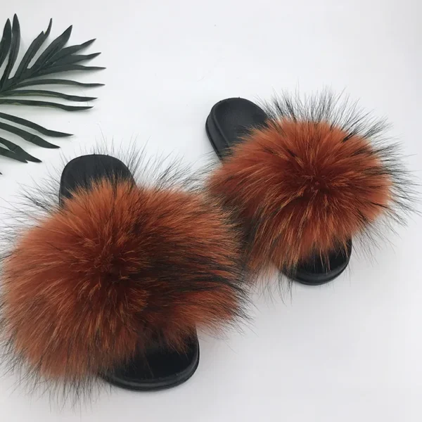 Zapatillas deslizantes de piel de mapache para mujer, zapatillas planas con punta abierta, de felpa para interiores, para el hogar, dormitorio, peludas, informales, cómodas para exteriores - Imagen 16