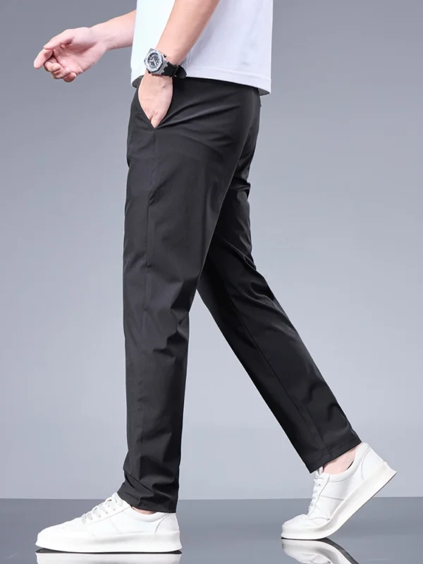 Pantalones de seda de hielo de negocios, pantalones rectos con cintura elástica, pantalones negros y grises, ropa sencilla transpirable para hombre, pantalones de traje informales - Imagen 4