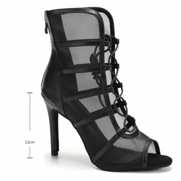 Zapatos de baile latino para mujer, botas de baile de salón con suela suave, zapatos de baile de malla para Tango/Salsa, tacones altos de 6-10 CM - Imagen 7