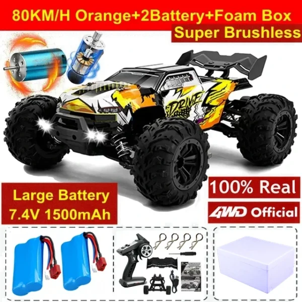 Coche todoterreno con Control remoto 4WD, Buggy de alta velocidad 4x4 RC, súper sin escobillas, 50 o 80 KM/H, juguete de carreras de deriva rápida para niños y adultos - Imagen 8