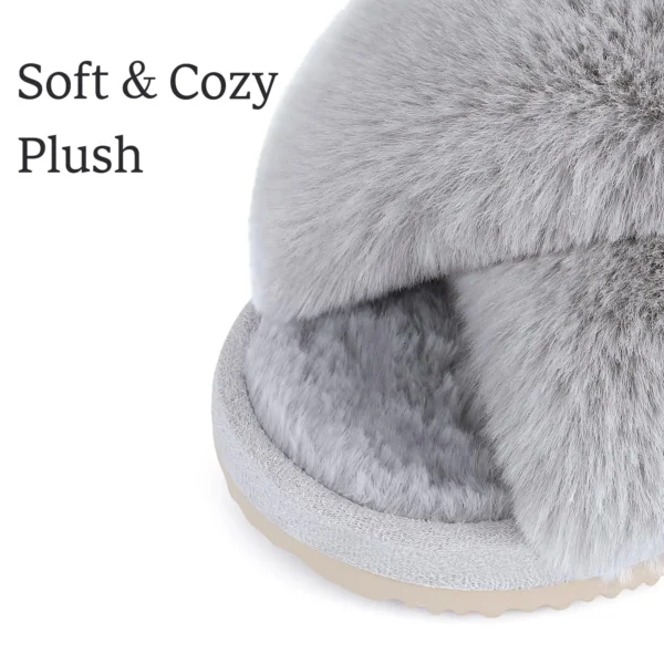 Zapatillas de casa peludas a la moda, chanclas de piel esponjosa para mujer, zapatillas planas peludas para dormitorio, zapatos de interior con banda cruzada de suela gruesa - Imagen 3