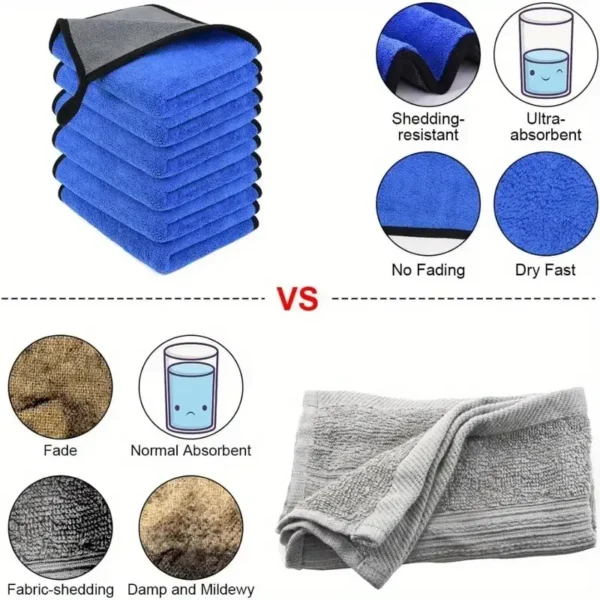 Toalla de microfibra para lavado de coches, suave, de secado rápido, para ventanas, espejos, trapos de limpieza, paños de limpieza de doble capa para el hogar, 500GSM, 1-4 Uds. - Imagen 3