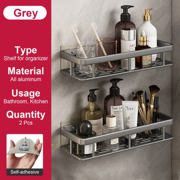 Estante de baño sin taladro, botella de champú montada en la pared, estante esquinero para ducha, estante de almacenamiento para inodoro, accesorios de aluminio para baño y cocina - Imagen 8