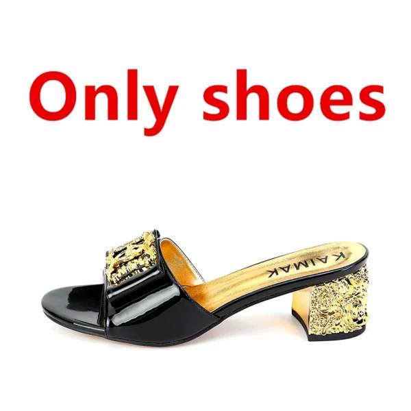 Zapatos italianos de alta calidad de lujo a la moda, traje de verano para mujer, zapatillas de talla grande 35 a 43, zapatos de tacón dorados y negros para fiesta de boda - Imagen 17