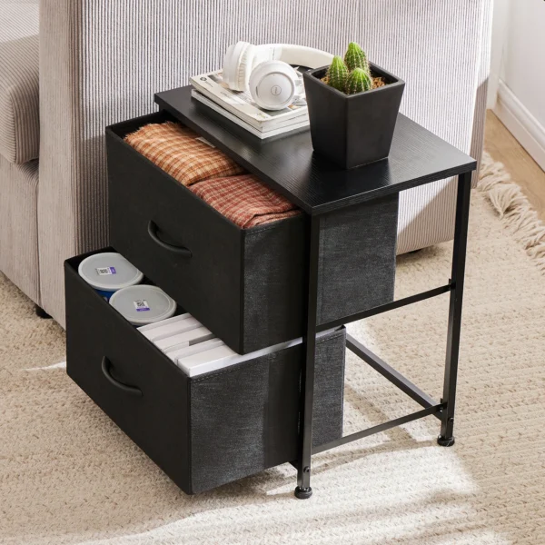 Mesita de noche, sofá de café, mesa de té, armario de almacenamiento, pecho, exhibición de ropa para dormitorio, 2 cajones de tela, mueble - Imagen 2