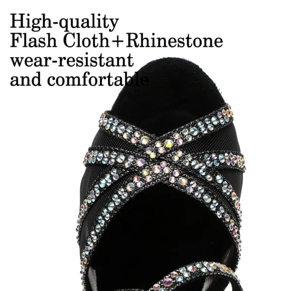 Zapatos de baile latino con diamantes de imitación para mujer, zapatos de baile latino para niña, zapatos de baile de salón negros brillantes para niñas y mujeres - Imagen 4