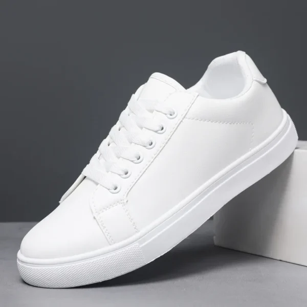 Zapatos blancos y negros para hombre, cómodos zapatos informales para monopatín, zapatillas de ocio sólidas para hombre, zapatos ligeros para caminar - Imagen 4