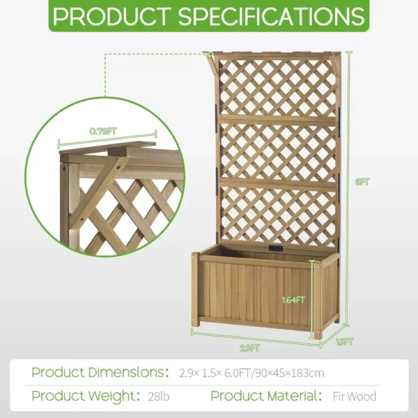 Paquete de 2 maceteros de madera de 35,4x17,7x72 pulgadas con enrejado y fiorrera grande de 1,6 pies de profundidad para exteriores, cama de jardín elevada - Imagen 2