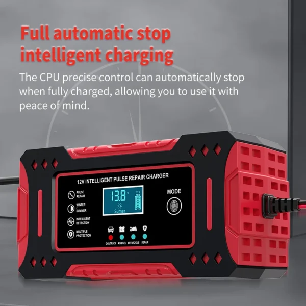 Cargador de batería de coche inteligente 6A 12V unidad de carga de batería de coche y motocicleta pantalla LCD de reparación de batería de plomo-ácido - Imagen 5