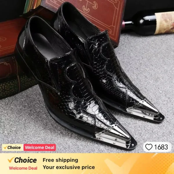 Zapatos de cuero negro para hombre, zapatos de vestir con gorra de Metal frontal, zapatos de diseñador para hombre, mocasines de lujo, talla 46 47 48 49 - Imagen 2