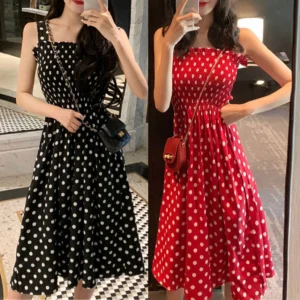 Vestido holgado informal de talla grande para mujer, traje Sexy de lunares con hombros descubiertos y sin mangas, moda de verano, 2024