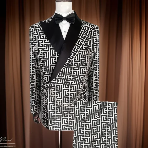 Trajes a cuadros para hombre, moda para caballero, fiesta de graduación, 3 uds., esmoquin para novio, traje de boda, chaqueta con chaleco de doble botonadura, pantalones - Imagen 8