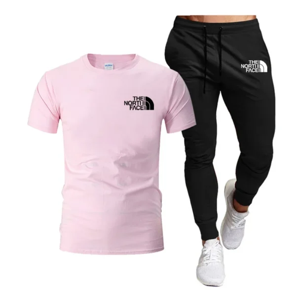 Pantalones de chándal largos ropa de calle conjuntos de 2 piezas ropa de hombre Verano 2025 hombres Tops 100% moda algodón manga corta - Imagen 4