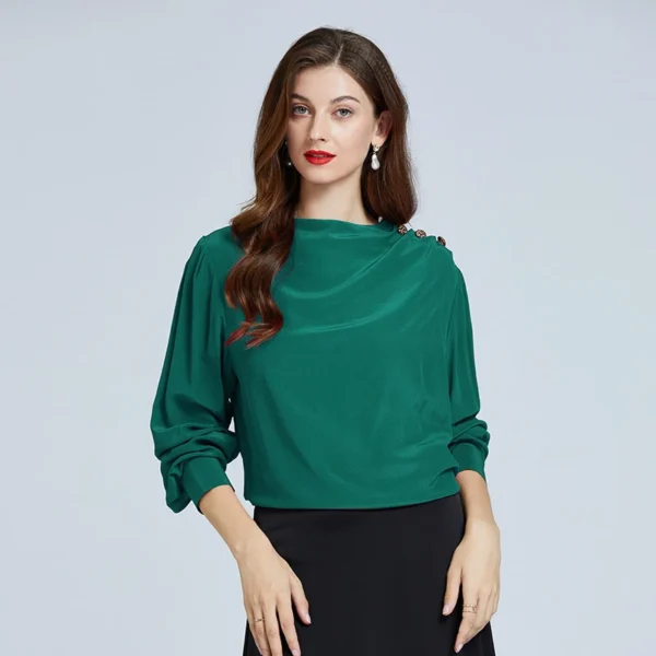 Blusas de seda elegantes para mujer, pulóveres informales, ropa de mujer para primavera y verano, camisa con botones de lujo " - Imagen 3
