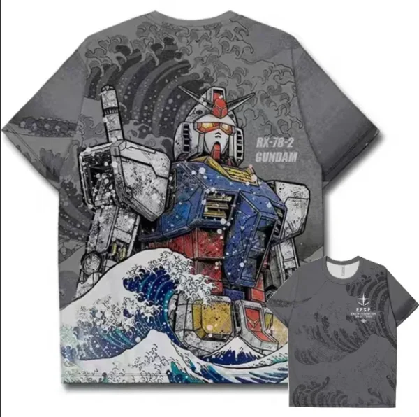 Camiseta con estampado 3D de Gundam para hombre, camiseta informal de verano con cuello redondo de manga corta para hombre y mujer, ropa de calle deportiva Unisex, camisetas de gran tamaño, Tops Vintage - Imagen 4