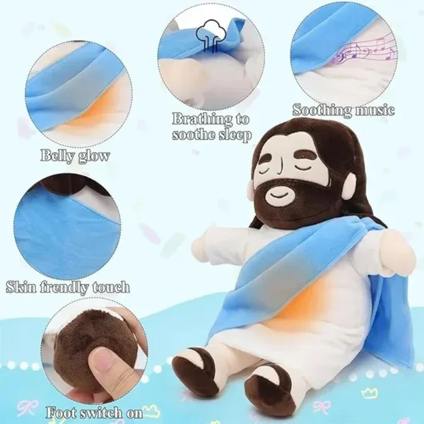 Juguetes de peluche de Jesús para respirar, muñeca de Jesús calmante para bebé, ajuste de cuatro engranajes, música para niños, compañero para dormir, regalos de navidad ligeros - Imagen 3