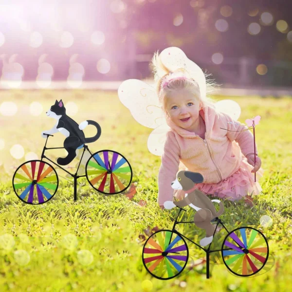 Molino de viento de modelado de dibujos animados tridimensional, Spinners de viento de bicicleta creativos, poste de pie, decoración de patio de jardín - Imagen 4