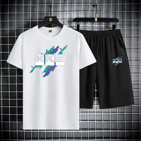 Traje deportivo informal de moda para hombre de verano, traje deportivo de secado rápido, camiseta de manga corta + Pantalones cortos de 2 piezas - Imagen 5