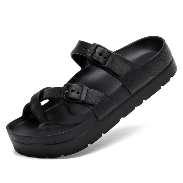 Sandalias deslizantes cómodas para hombres y mujeres, Sandalias planas EVA con doble hebilla ajustable, Sandalias ligeras y gruesas con suela antideslizante - Imagen 13