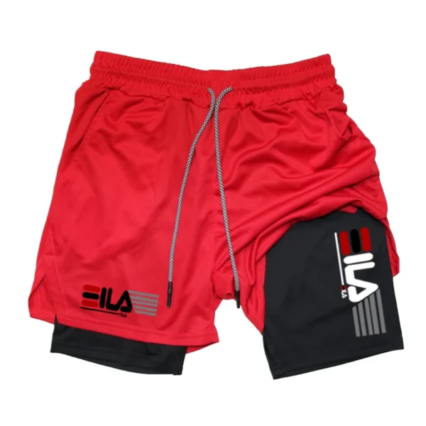 Pantalones cortos de compresión para hombre, pantalones cortos deportivos transpirables de doble capa 2 en 1 para gimnasio de verano, pantalones cortos de playa informales de secado rápido - Imagen 6