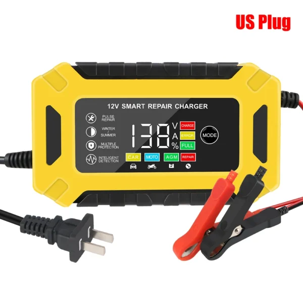 Cargador inteligente para motocicleta y camión, cargador de batería automático para coche, Gel de plomo ácido, húmedo y seco, 12V, 6A, pantalla LCD Digital, reparación de pulsos - Imagen 7