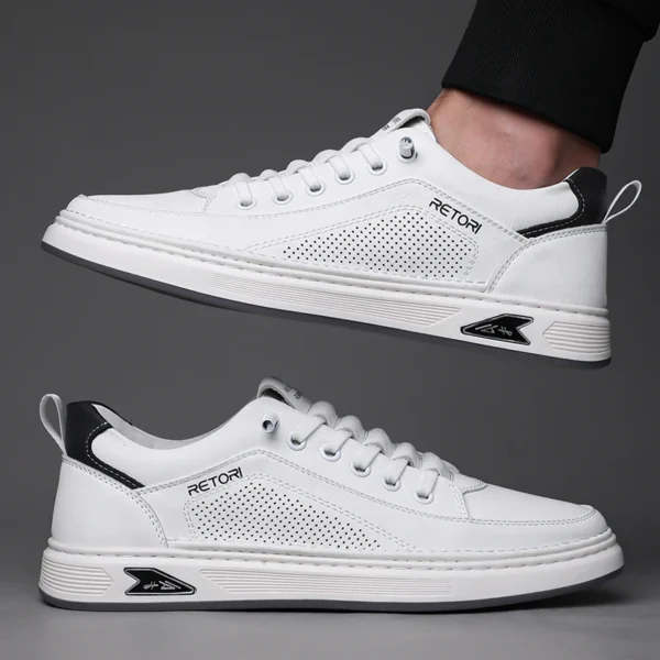 Zapatos informales de cuero blanco a la moda para hombre, zapatos vulcanizados de suela gruesa transpirables para primavera 2025, zapatos de vestir de negocios para hombre - Imagen 2