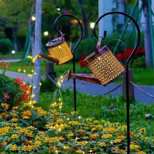 Linterna de Metal, regadera Solar, luces de cascada solares para exteriores, luz colgante impermeable, decoración de jardín, arte de hadas decorativo - Imagen 3
