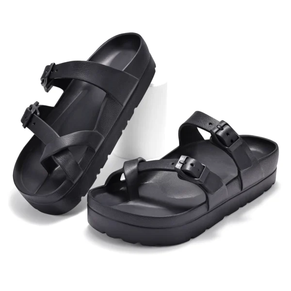 Sandalias deslizantes cómodas para hombres y mujeres, Sandalias planas EVA con doble hebilla ajustable, Sandalias ligeras y gruesas con suela antideslizante