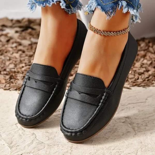 Zapatos planos de mujer con punta redonda, zapatillas informales para mujer, vestido de enfermera, cómodo, nuevo verano, tela de PU de goma sólida, calado de ocio Ho - Imagen 16