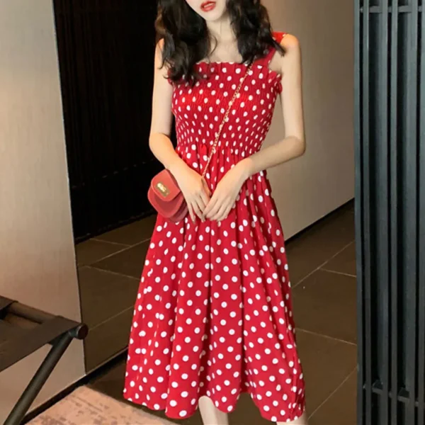 Vestido holgado informal de talla grande para mujer, traje Sexy de lunares con hombros descubiertos y sin mangas, moda de verano, 2024 - Imagen 7