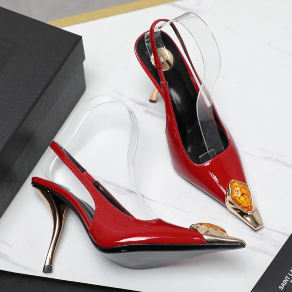 Tacones altos de temperamento puntiagudo de metal con gema para mujer con sandalias vacías sexy - Imagen 2
