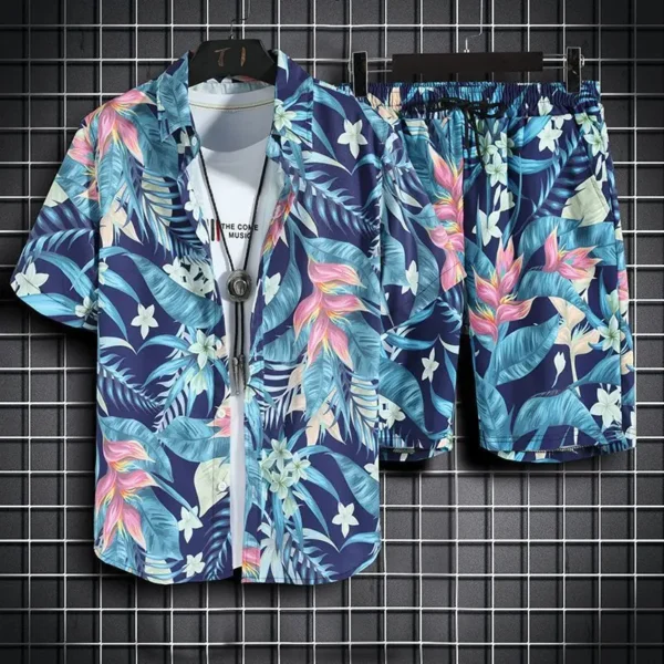 Ropa de playa para hombre, conjunto de 2 piezas, camisa hawaiana y pantalones cortos de secado rápido, ropa de moda para hombre, trajes informales estampados de verano - Imagen 13