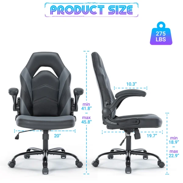 Silla ergonómica de escritorio para juegos en casa, ordenador de oficina, silla de carreras de cuero PU ajustable, reposabrazos abatible para muebles de Navidad - Imagen 3