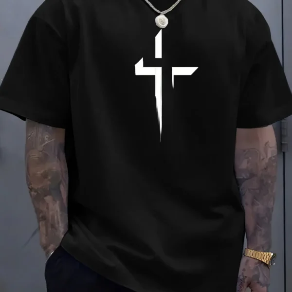 Camiseta de manga corta con cuello redondo para hombre, 100% de algodón puro, informal, holgada, de talla grande, con estampado creativo cruzado, deportiva, cómoda, de verano - Imagen 11