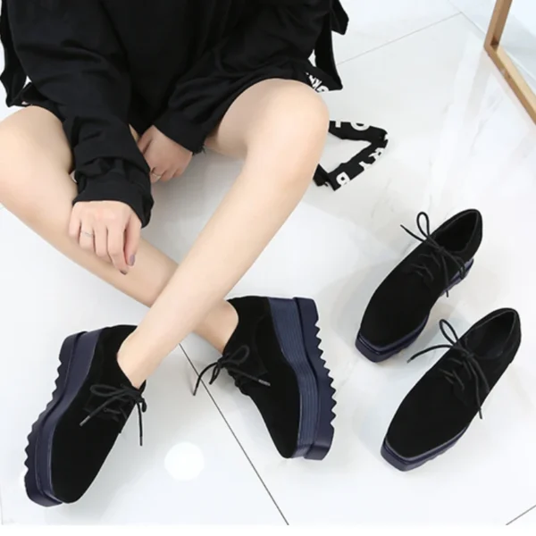 Zapatillas gruesas de ante de vaca para mujer, zapatos cómodos de felpa con plataforma de 7,5 cm, para Otoño e Invierno - Imagen 4