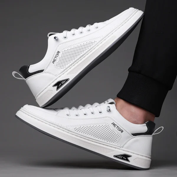 Zapatos informales de cuero blanco a la moda para hombre, zapatos vulcanizados de suela gruesa transpirables para primavera 2025, zapatos de vestir de negocios para hombre - Imagen 3