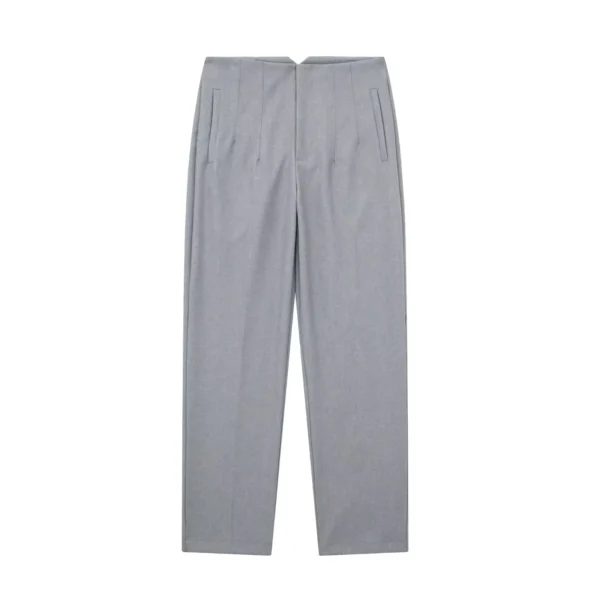 Pantalones rectos a la moda para mujer, pantalones con cremallera frontal de cintura alta, pantalones Vintage de longitud completa para mujer elegante - Imagen 22