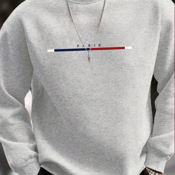 Sudadera deportiva informal de otoño e invierno para hombre, holgada, de gran tamaño, con estampado de París, jersey cálido de lana, sudadera de manga larga con cuello redondo - Imagen 9