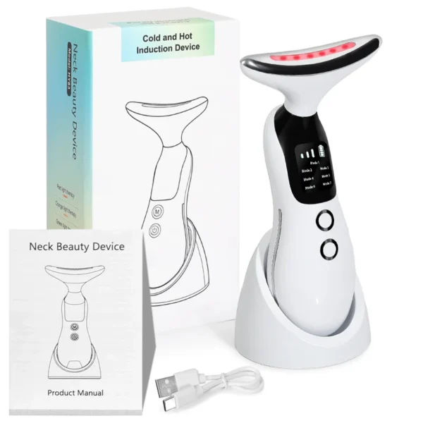 Dispositivo de belleza para el cuello, mejora Facial con luz de 7 colores, herramienta de belleza para el hogar, masajeador de belleza para el rostro y el cuello, 1 ud.