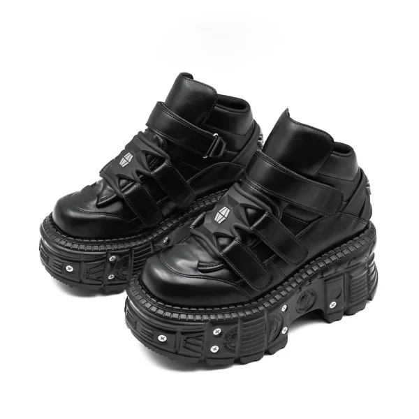 Zapatos de mujer botas góticas de tobillo Rock con cordones altura del tacón 9CM zapatos de plataforma mujer decoración de Metal zapatillas de deporte para mujer 2025 nuevo estilo Punk - Imagen 3