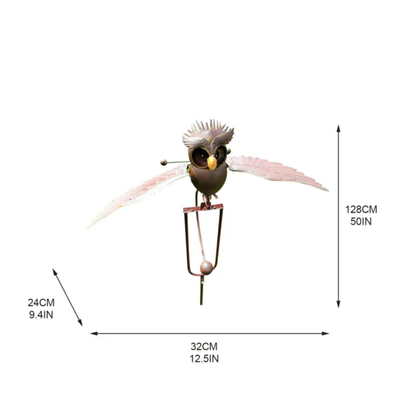 Decoración al aire libre  Flapping Metal Marrón Gris Búho Patio Estaca Mecedora Viento Mechero Jardín Arte Jardín саtisteвые фиumurры дя са Б 1 Uds - Imagen 6