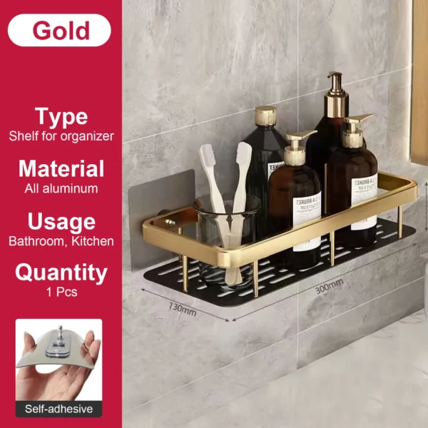 Estante de baño sin taladro, botella de champú montada en la pared, estante esquinero para ducha, estante de almacenamiento para inodoro, accesorios de aluminio para baño y cocina - Imagen 25