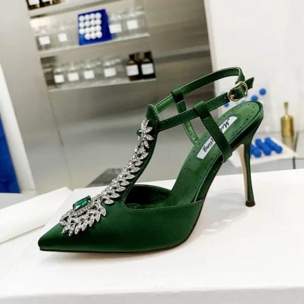 Zapatos de boda para mujer, sandalias de tacón alto con punta estrecha y diamantes de imitación, sandalias de tacón de aguja con piedras preciosas de satén, zapatos de boda con bomba de hadas Baotou 2022 - Imagen 9