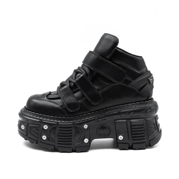 Zapatos de mujer botas góticas de tobillo Rock con cordones altura del tacón 9CM zapatos de plataforma mujer decoración de Metal zapatillas de deporte para mujer 2025 nuevo estilo Punk