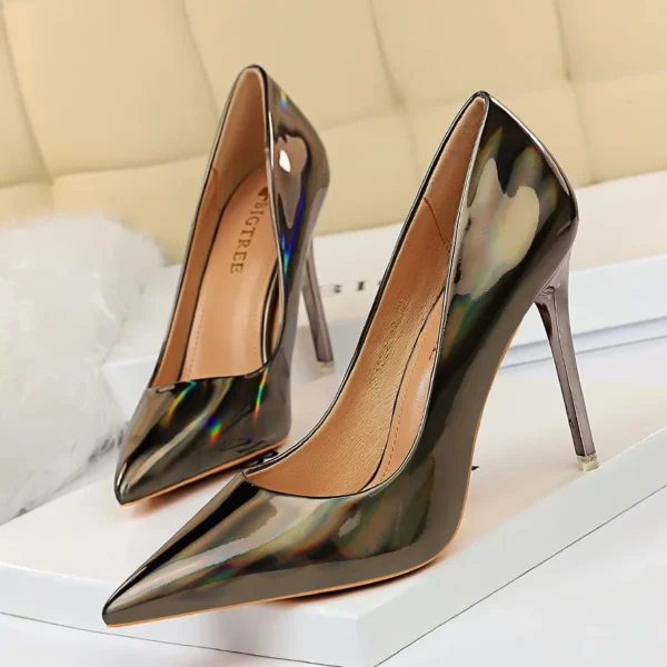 Tacones altos para mujer, zapatos de tacón azul y verde para San Valentín, tacones de aguja brillantes de lujo para boda, novia, club nocturno, moda Simple de Color sólido 1829-2 - Imagen 8